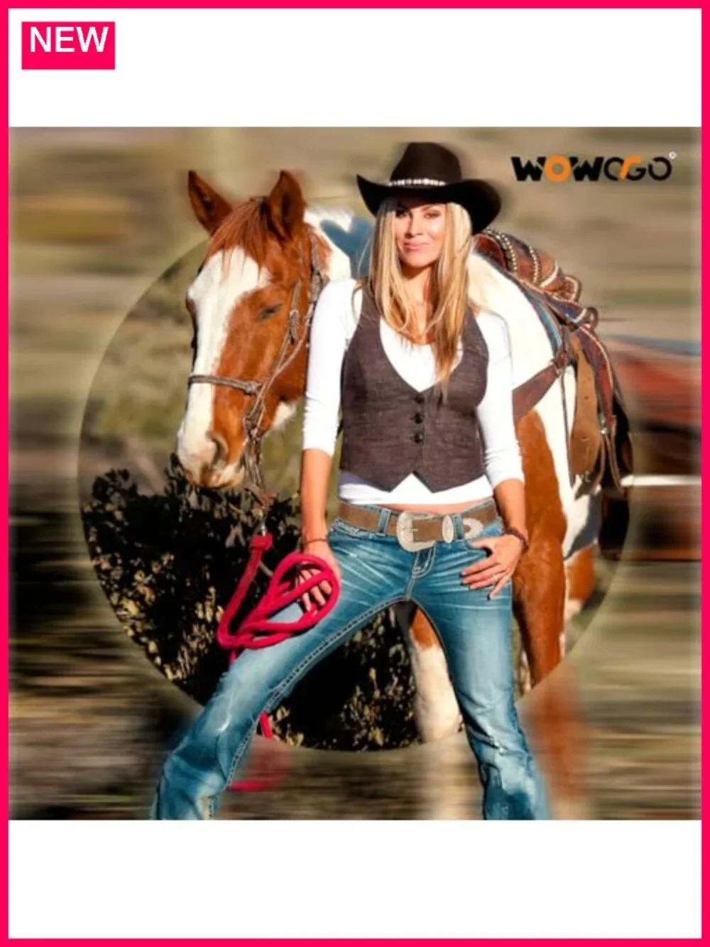 Faux Leather Western Floral Belt with Bead Decor for Women